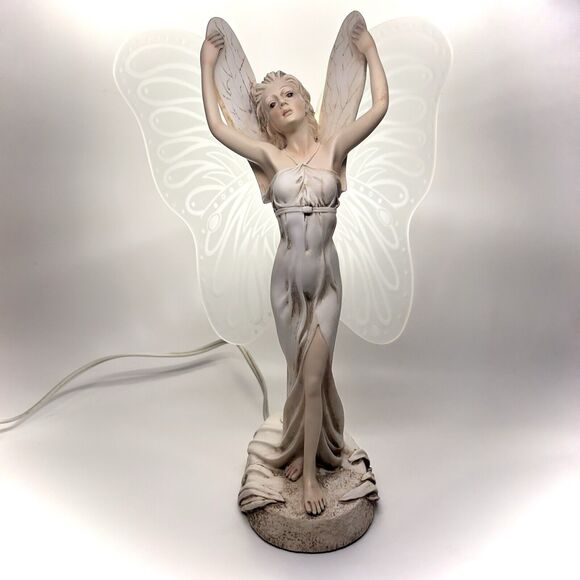 Fairy Lamp w/Glass Wings Desk Nightstand Light Angel Guardian Figure 14” Plug In - Picture 1 of 7